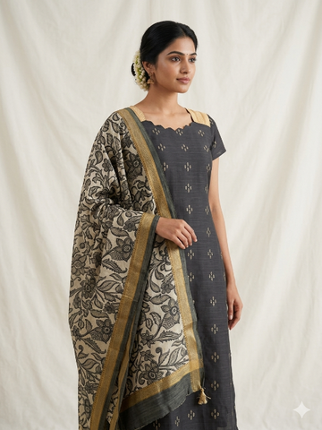 Black Kurti With Kalamkari Duppata