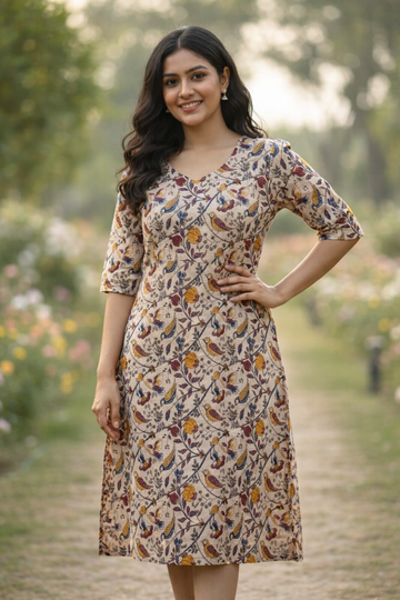 BISCUIT KALAMKARI STAIGHT KURTA