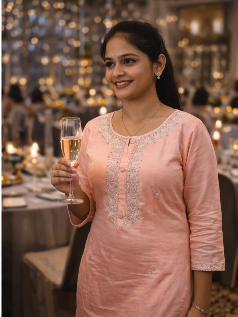 Powder Pink Embroidery Muslin Set