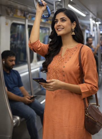 Peach Embroidered  Kurti