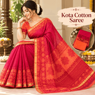 CRIMSON RED DIGITAL-PRINT KOTA COTTON SAREE