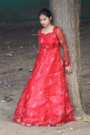 Tomato Floral Organza Kurti