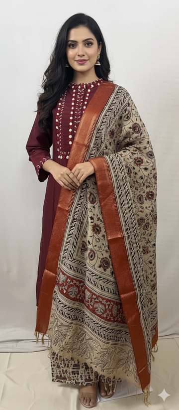 Maroon Hand Embroidery Kurti