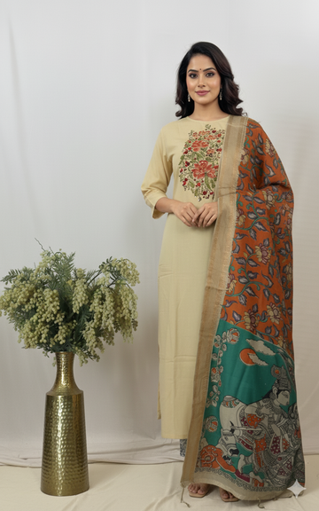 Beige Embroidered kurti