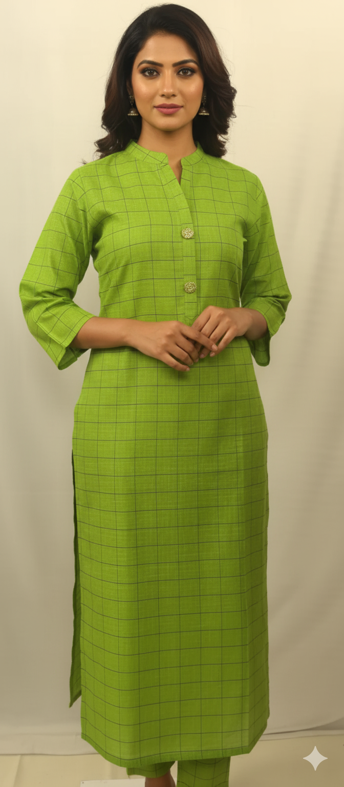 Parrot Green Kurti With Dupatta