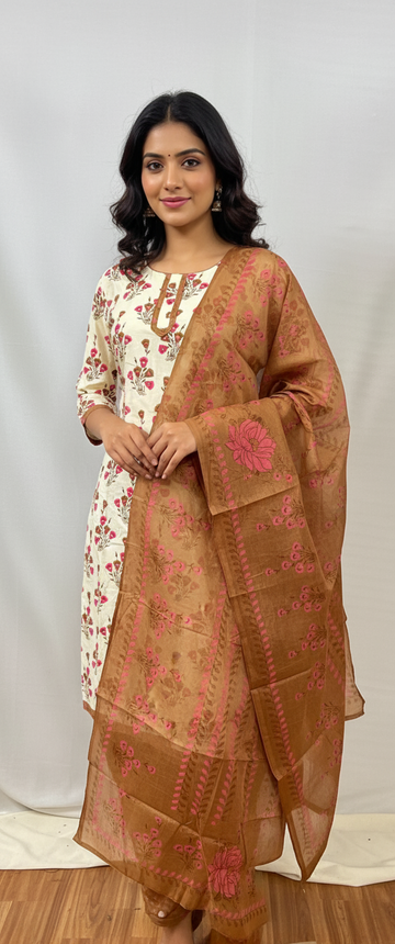 Brick Cotton Printed Kurti Set