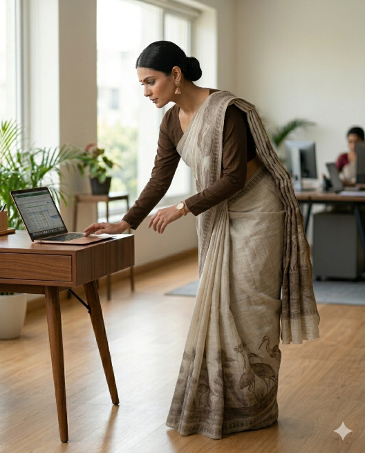 Coffee Brown Handloom Jamdani Saree