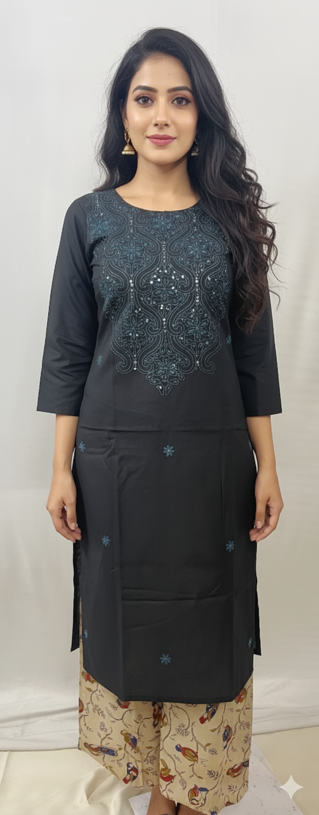 Navy Blue Embroidered Kurti