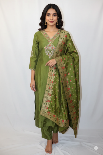 Green Banaras  3 Pc Set