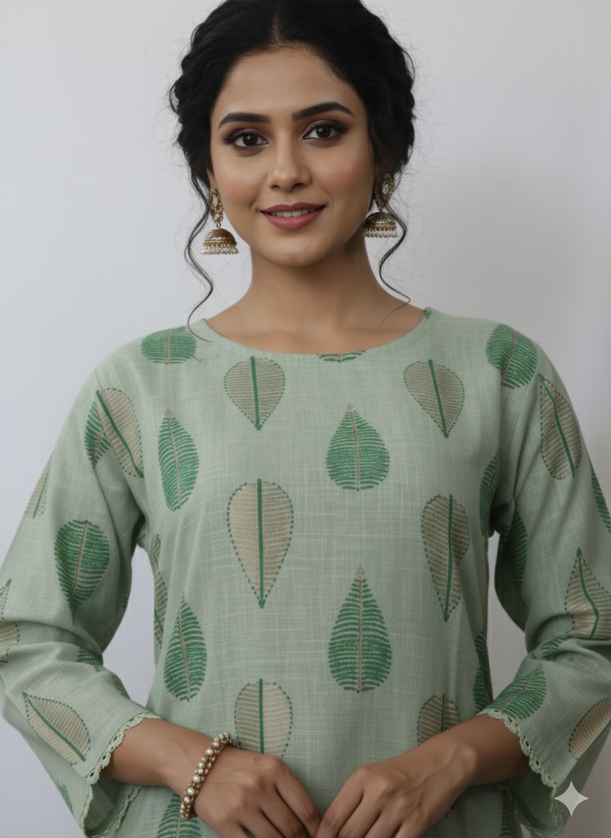 Pista Green Digital Printed Kurti