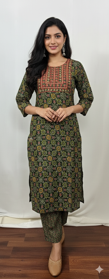Dark Green Kurti Set