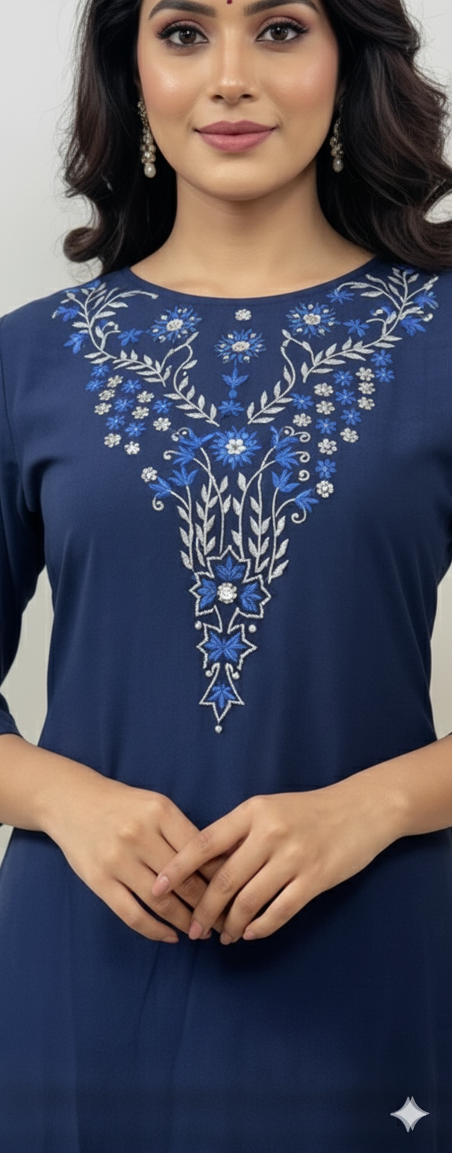 Navy Blue Embroidered Kurti Set
