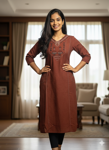 Maroon Embroidered Kurti Set