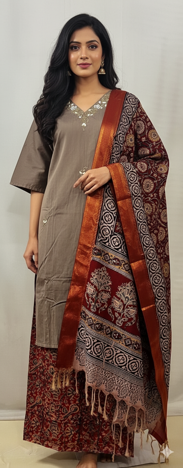 Coffee Brown Embroidered Kurti