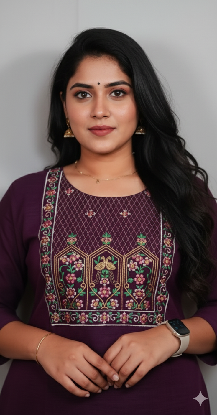 Purple Embroidery Kurti