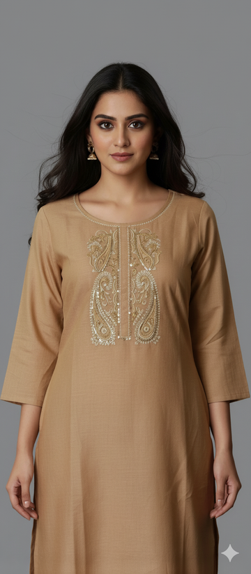 Burlywood Embroidered Kurti