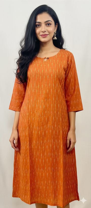 Orange Ikkat straight Kurti
