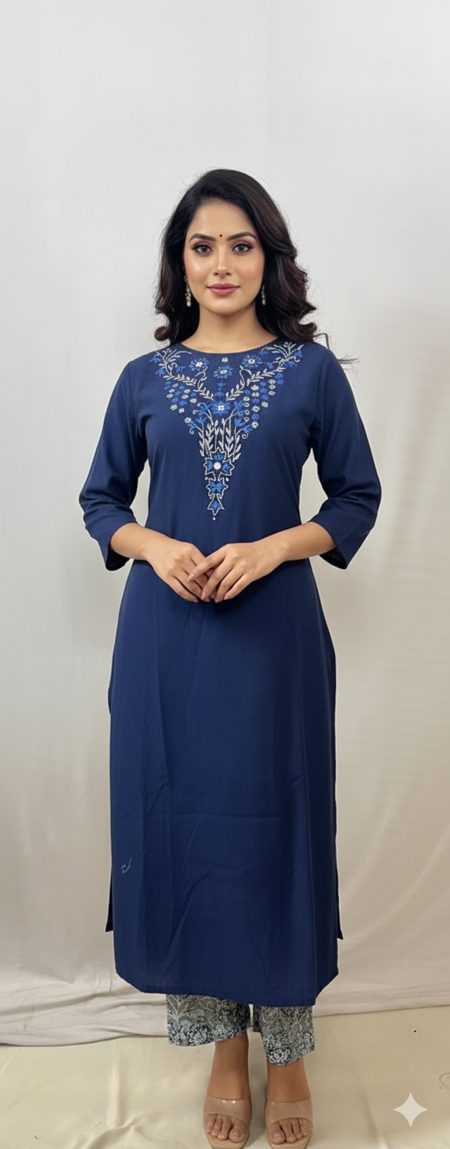 Navy Blue Embroidered Kurti Set