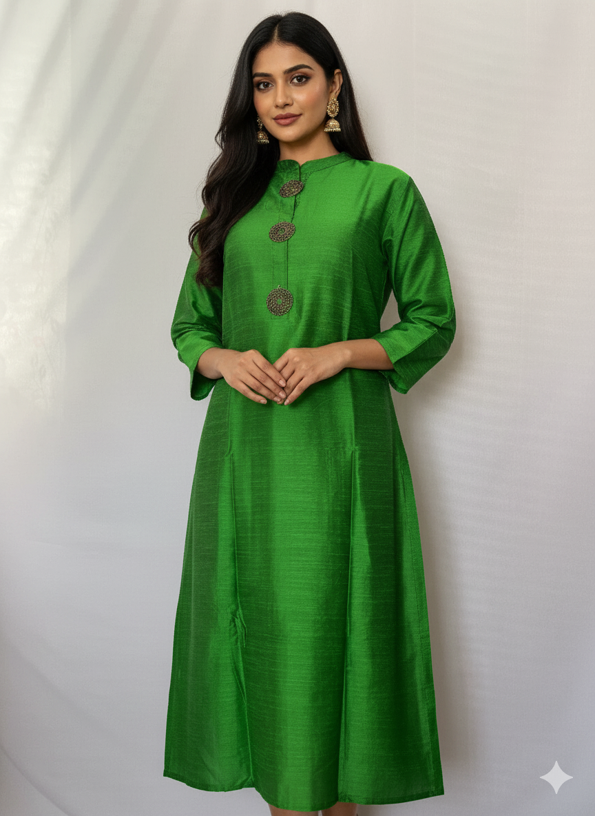 Green Kurti With Kalamkari Dupatta