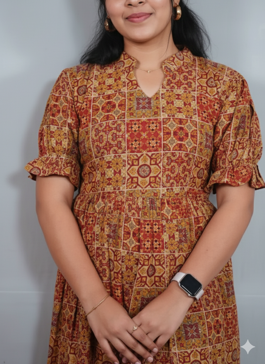 Maroon Printed Kalamkari Kurti