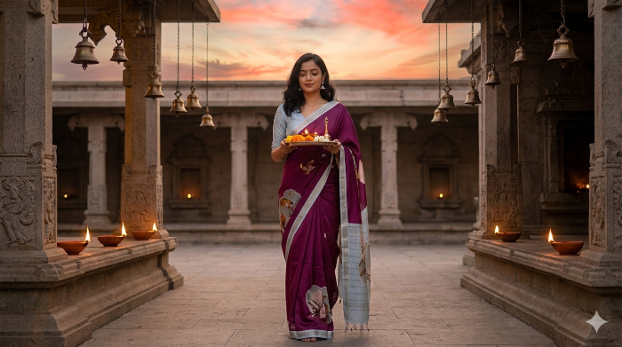 Vivid Pink with a Slight Purple Mangalagiri Digital Print Pattu Saree