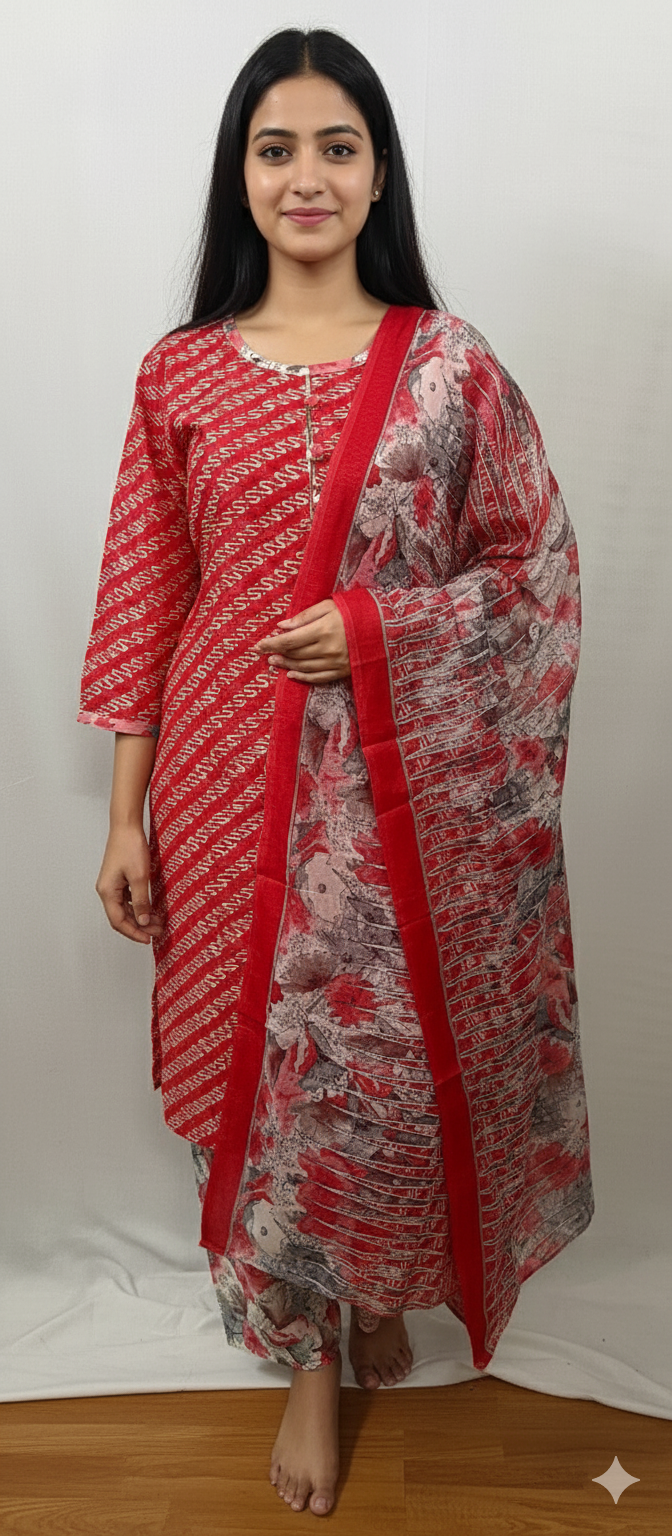 Red Digital Printed kurti Set