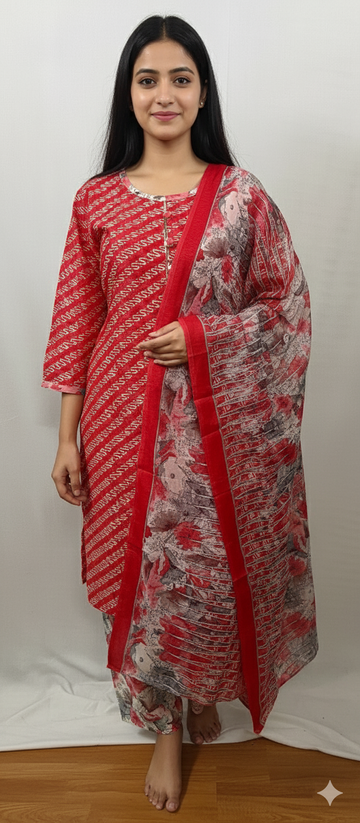 Red Digital Printed kurti Set