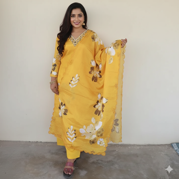 Turmeric Yellow Embroidered Kurti Set