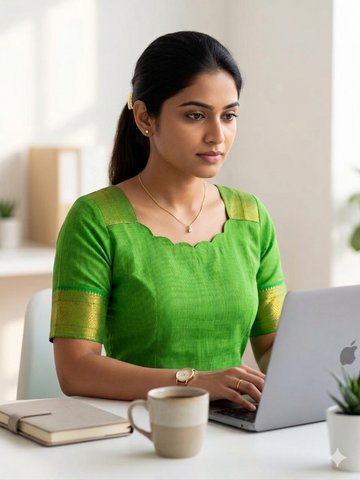 Dark Green Mangalagiri Cotton Kurti With Kalamkari Duppata