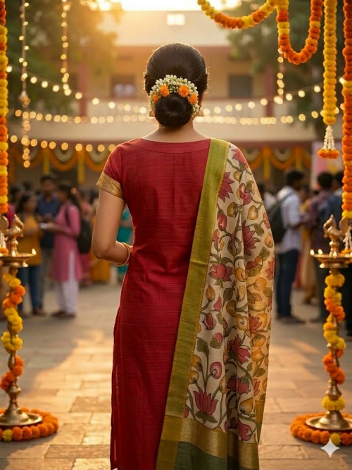 Red Kurti With Kalakari Duppata