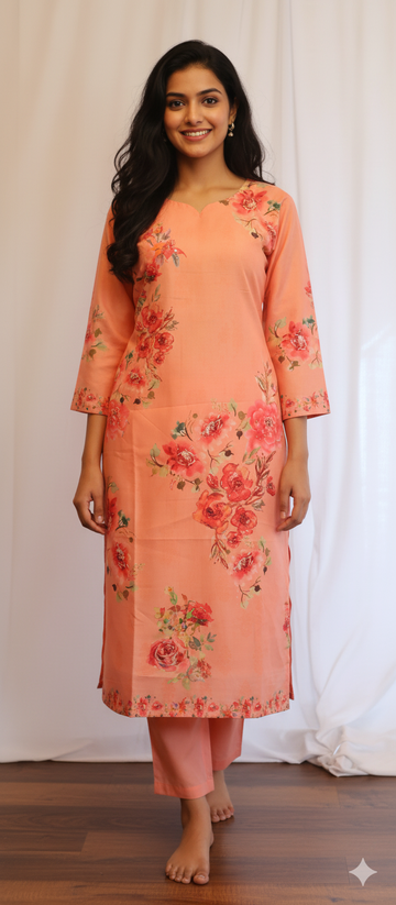 Peach Digital Printed Kurti Set