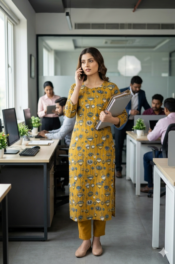 Mustard Yellow Floral Kalamkari Kurta