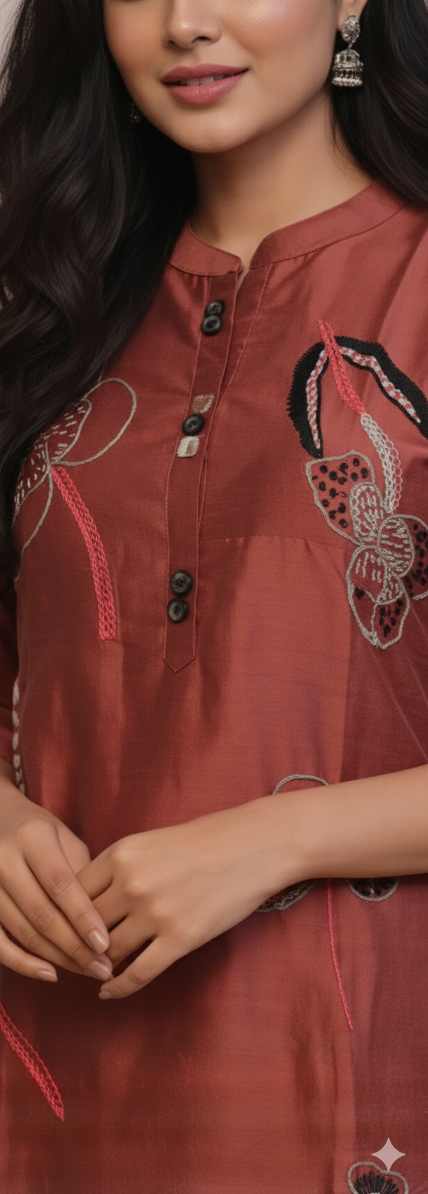 Brick Embroidered kurti set