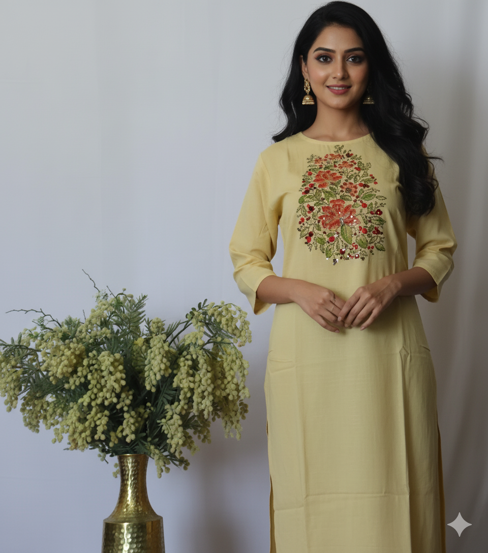 Beige Embroidered kurti