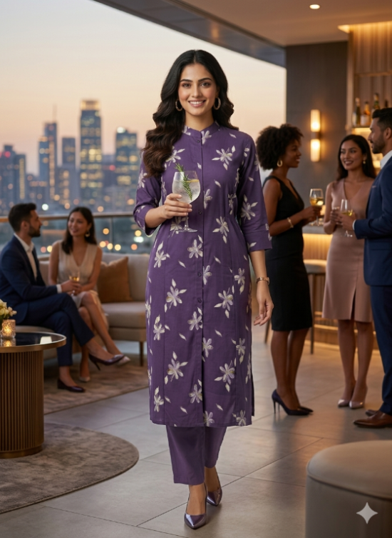Violet Vatican Cotton Two Piece Kurti Set