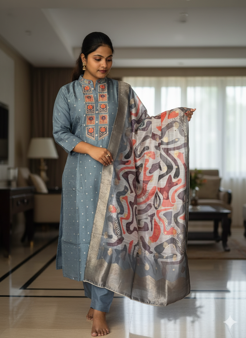 Grey Dola Silk Dress