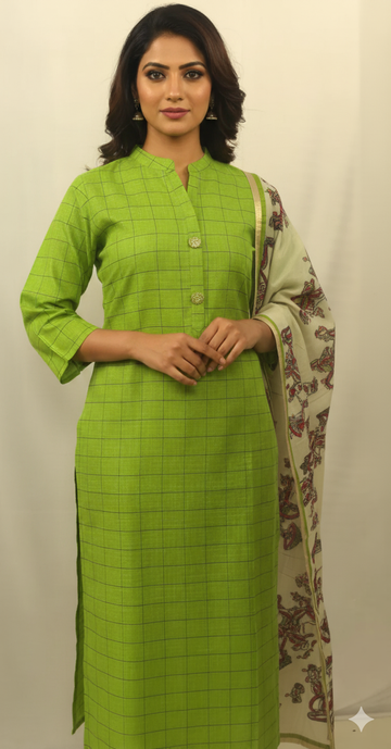 Parrot Green Kurti With Dupatta