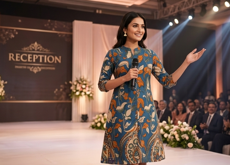 Blue Kalamkari A-Line Kurti