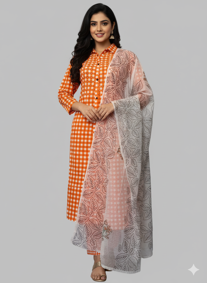Orange Cotton kurta
