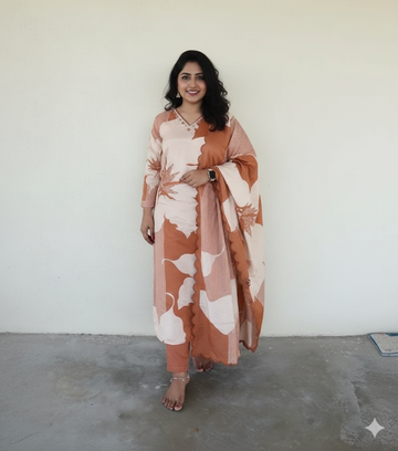 Rust Printed Kurti Set
