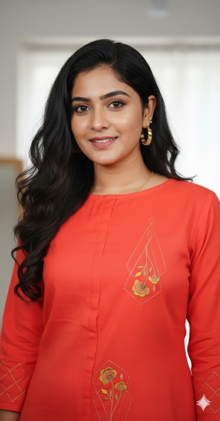 Tomato Red Embroidered Kurti