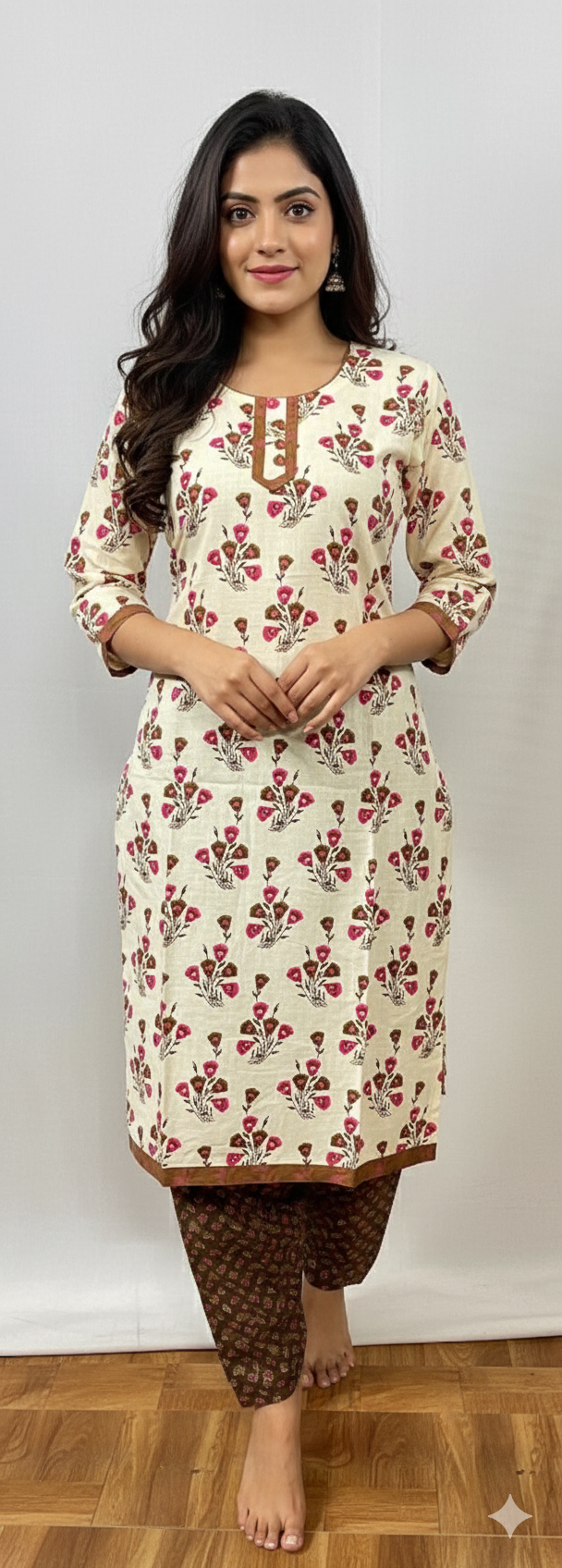 Brick Cotton Printed Kurti Set