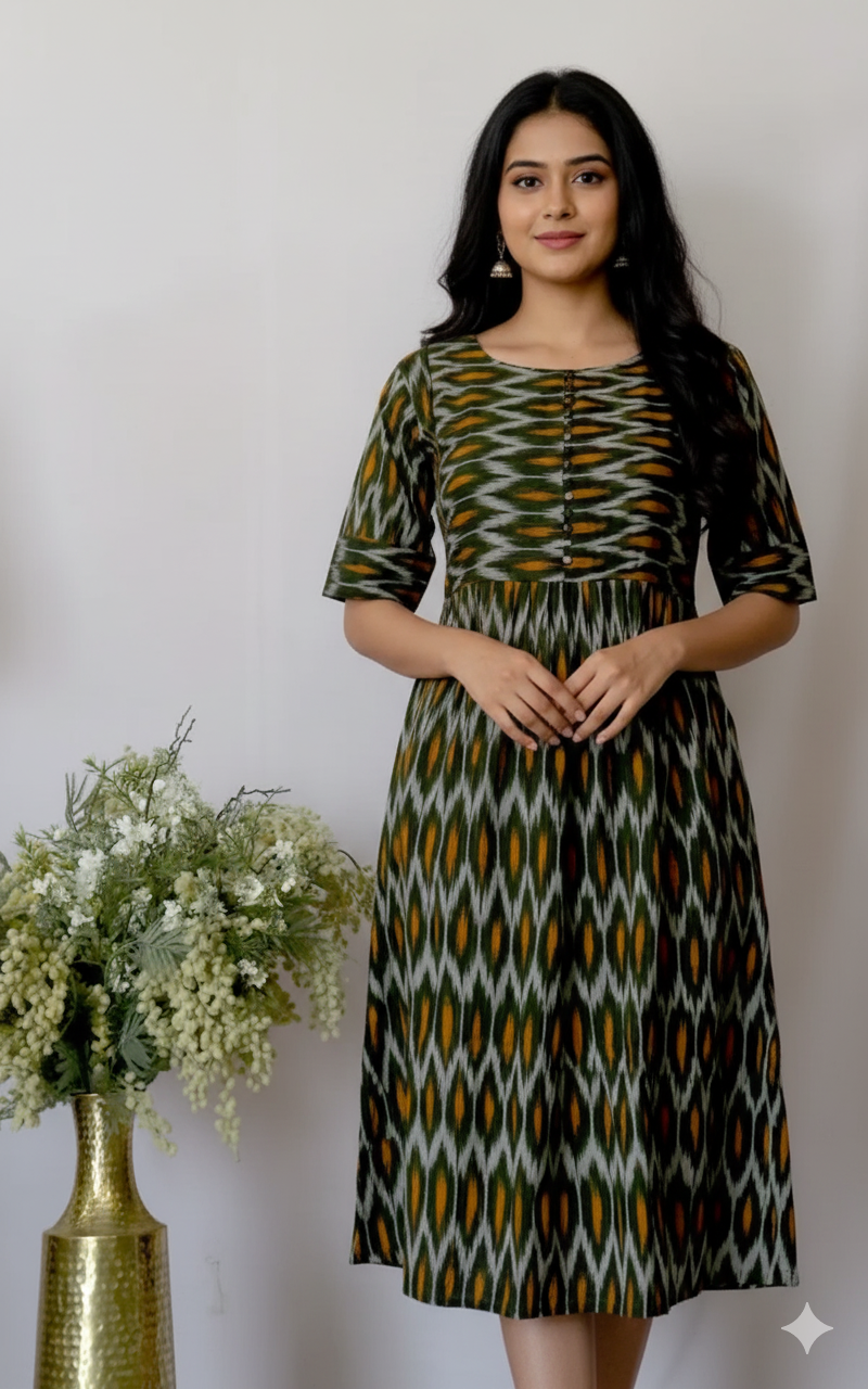 Dark Green Ikkat Kurti