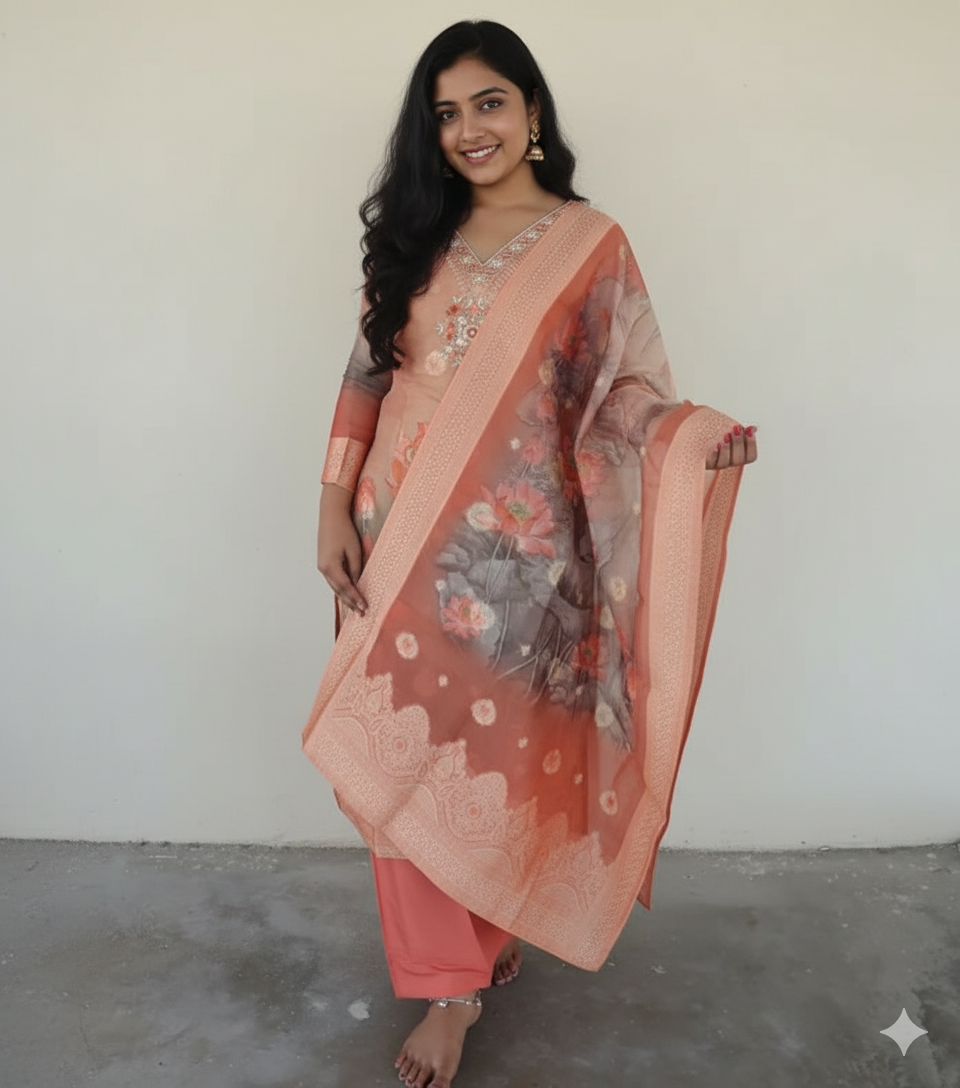 Tissue Floral printed Kurti Set