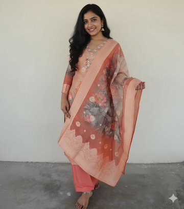 Tissue Floral printed Kurti Set