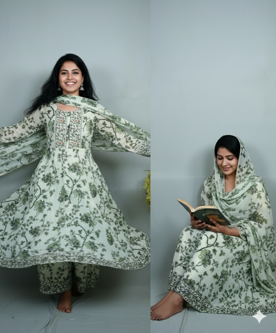 White & Green Jaipur Cotton Set