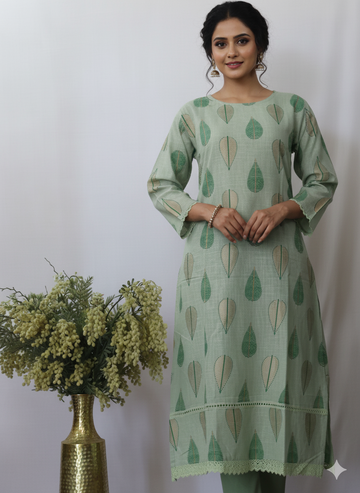 Pista Green Digital Printed Kurti