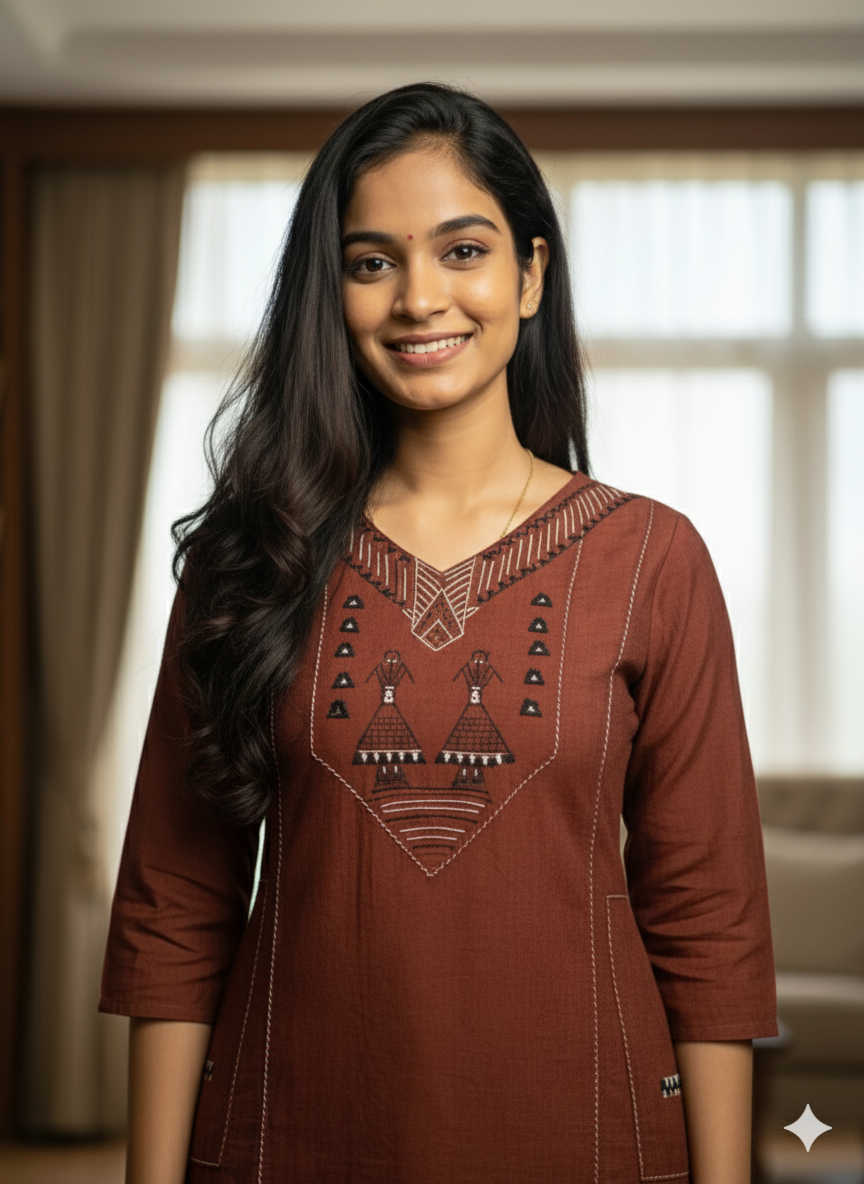 Maroon Embroidered Kurti Set