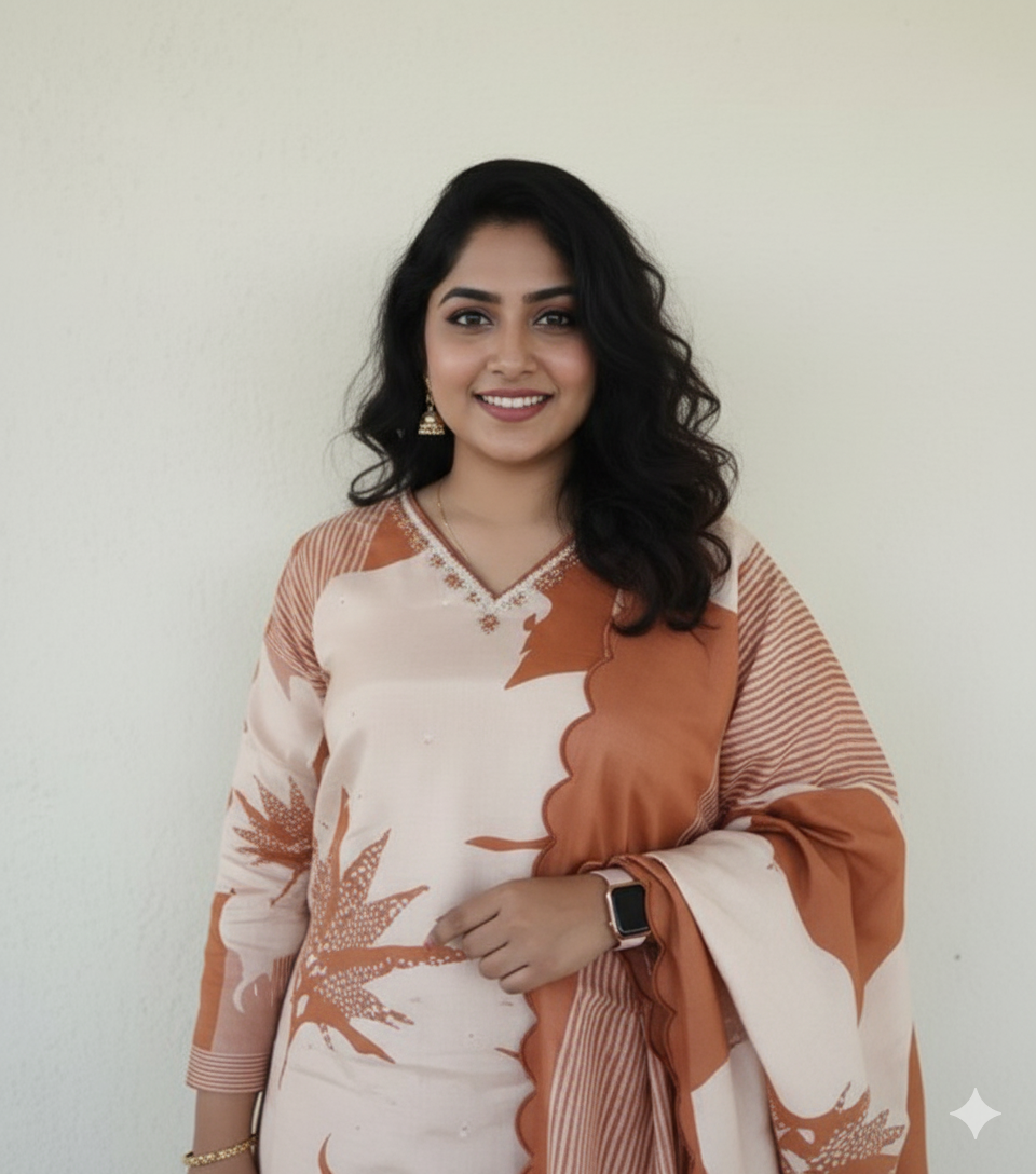 Rust Printed Kurti Set