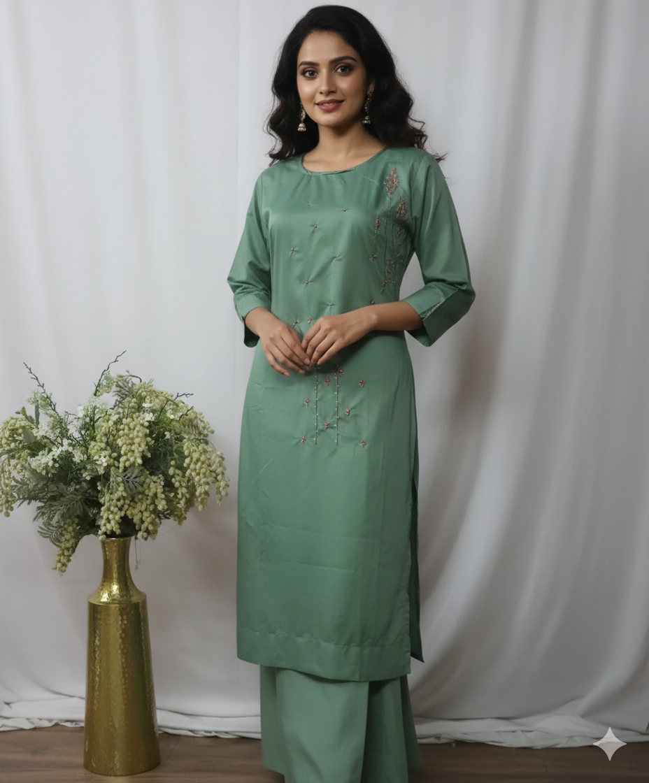 Pastel Green Semi Crape 3Pc Set